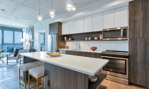 kitchen with large island and stainless steel appliances