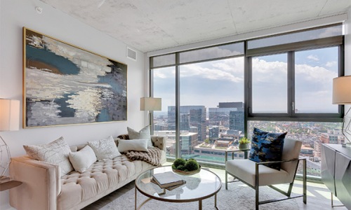 living area with large windows